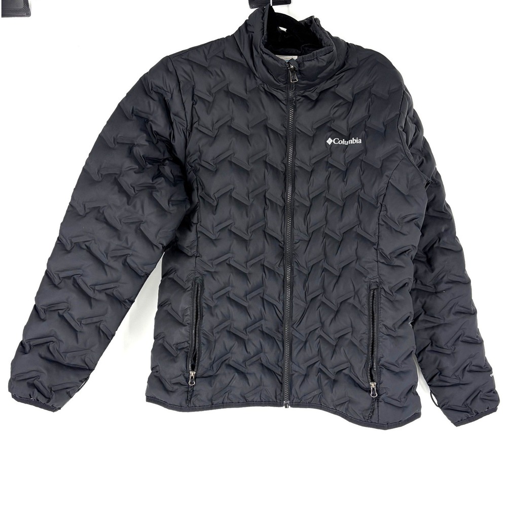 Columbia Interchange Omni-Heat Puffer Jacket Black Chevron Quilt Women Large
